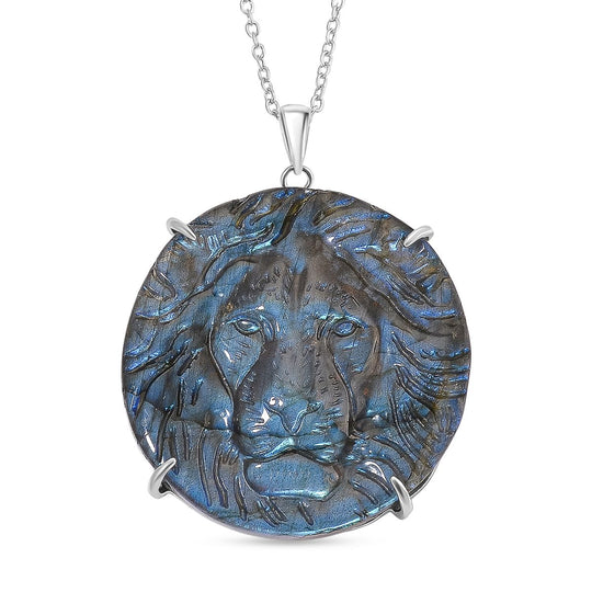 Labradorit Anhänger mit Kette ca. 50cm, 925 Silber rhodiniert ca. 59.00 ct