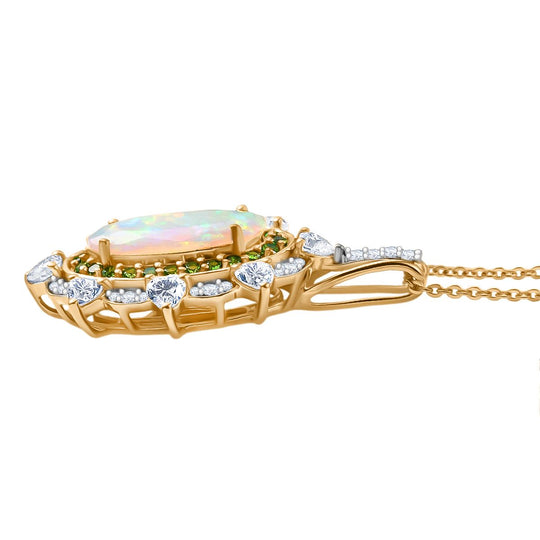 D'Joy AA Natürlicher, äthiopischer Welo Opal, Moissanit Schmuckset ca. 50 cm 925 Silber 750 Gelbgold Vermeil ca. 4.55 ct