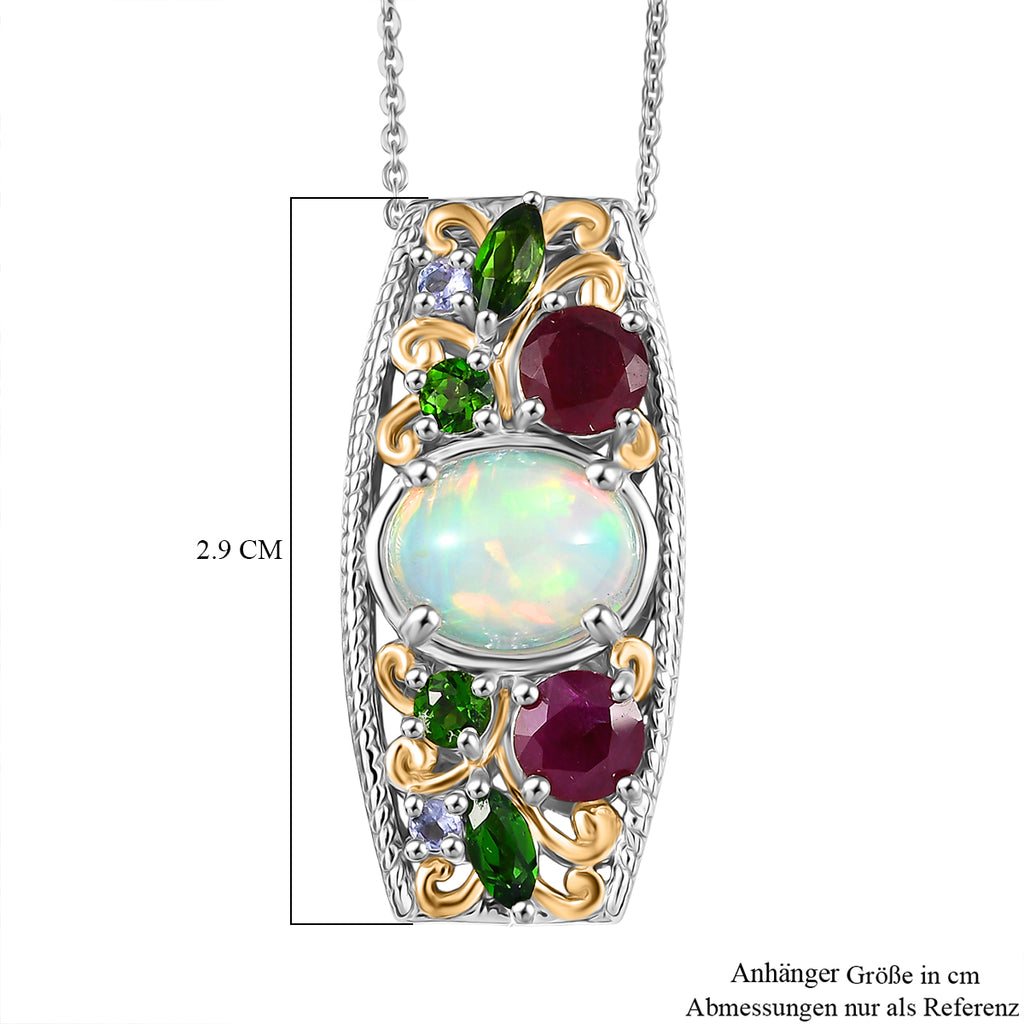 D'joy AA Mehrfarbiger Edelstein Anhänger mit Kette, ca. 50 cm, 925 Silber Rhodiniert und 750 Gelbgold Vermeil ca. 3.82 ct