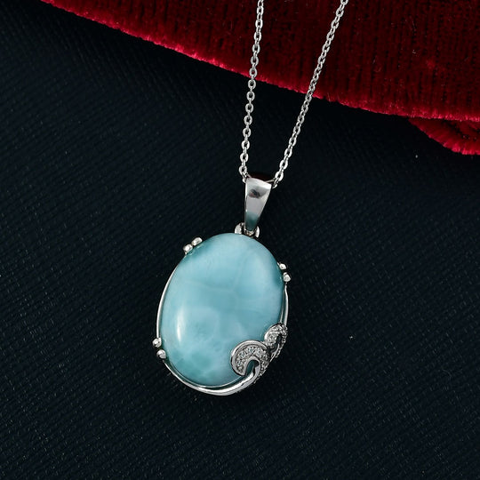 D'joy Larimar, Weißer Zirkon Anhänger mit Kette ca. 50 cm, 925 Silber rhodiniert ca. 18.25 ct
