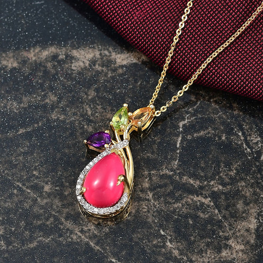 D'Joy Maulbeer Mondstein, Mehrfarbige Edelstein Anhänger mit Kette, ca. 45 cm 925 Silber 750 Gelbgold Vermeil ca. 4.56 ct