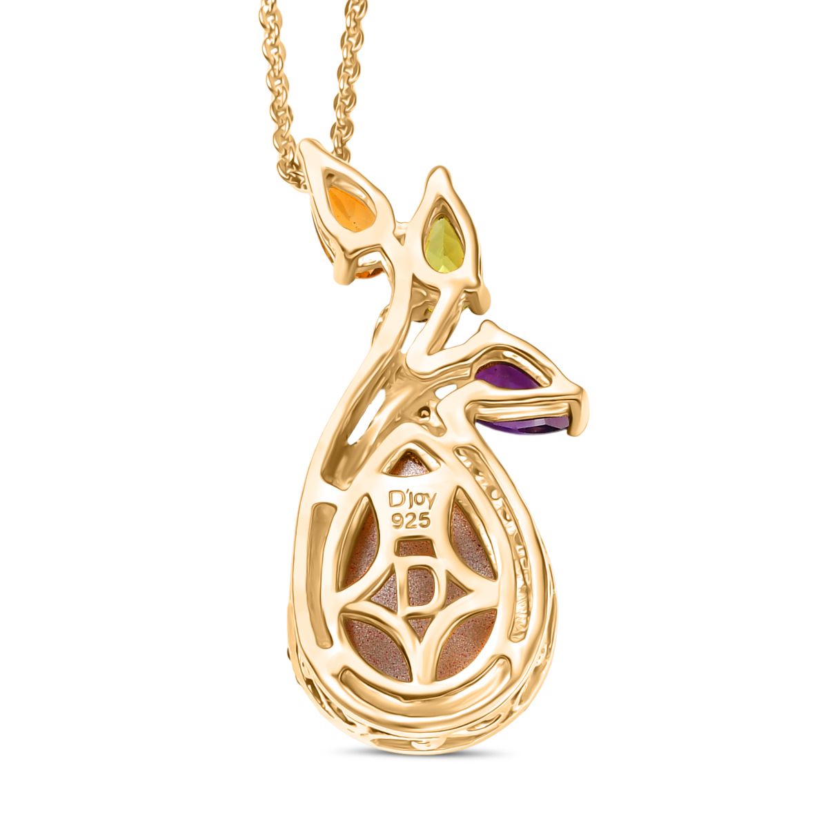 D'Joy Maulbeer Mondstein, Mehrfarbige Edelstein Anhänger mit Kette, ca. 45 cm 925 Silber 750 Gelbgold Vermeil ca. 4.56 ct