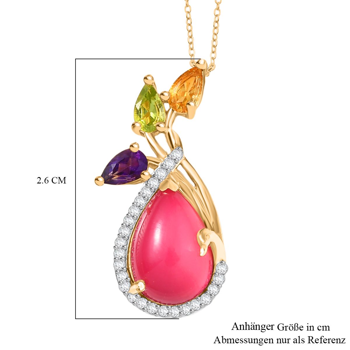 D'Joy Maulbeer Mondstein, Mehrfarbige Edelstein Anhänger mit Kette, ca. 45 cm 925 Silber 750 Gelbgold Vermeil ca. 4.56 ct
