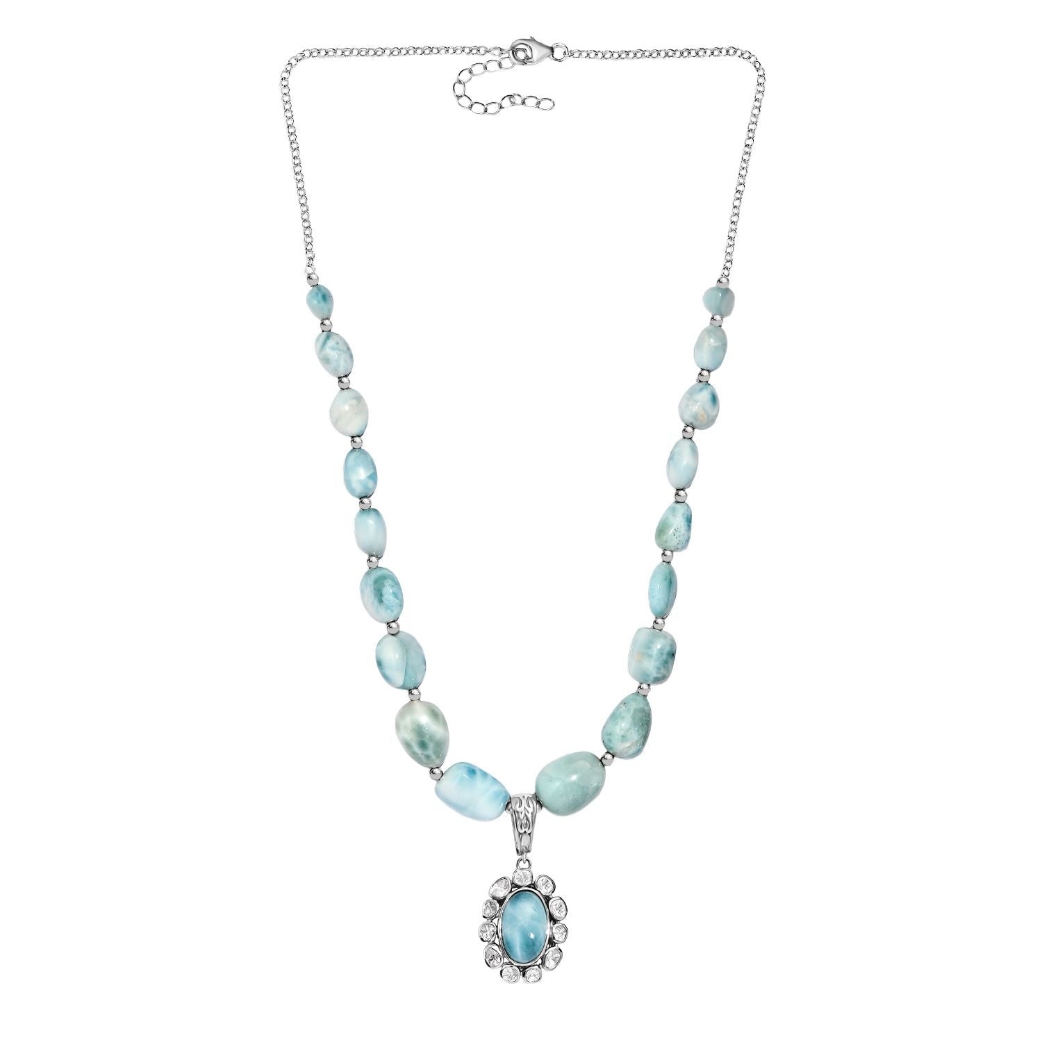 D'Joy AA Larimar und Labor Polki Diamant Halskette ca. 45 cm 925 Silber rhodiniert ca. 136.27 ct