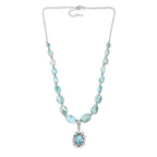 D'Joy AA Larimar und Labor Polki Diamant Halskette ca. 45 cm 925 Silber rhodiniert ca. 136.27 ct