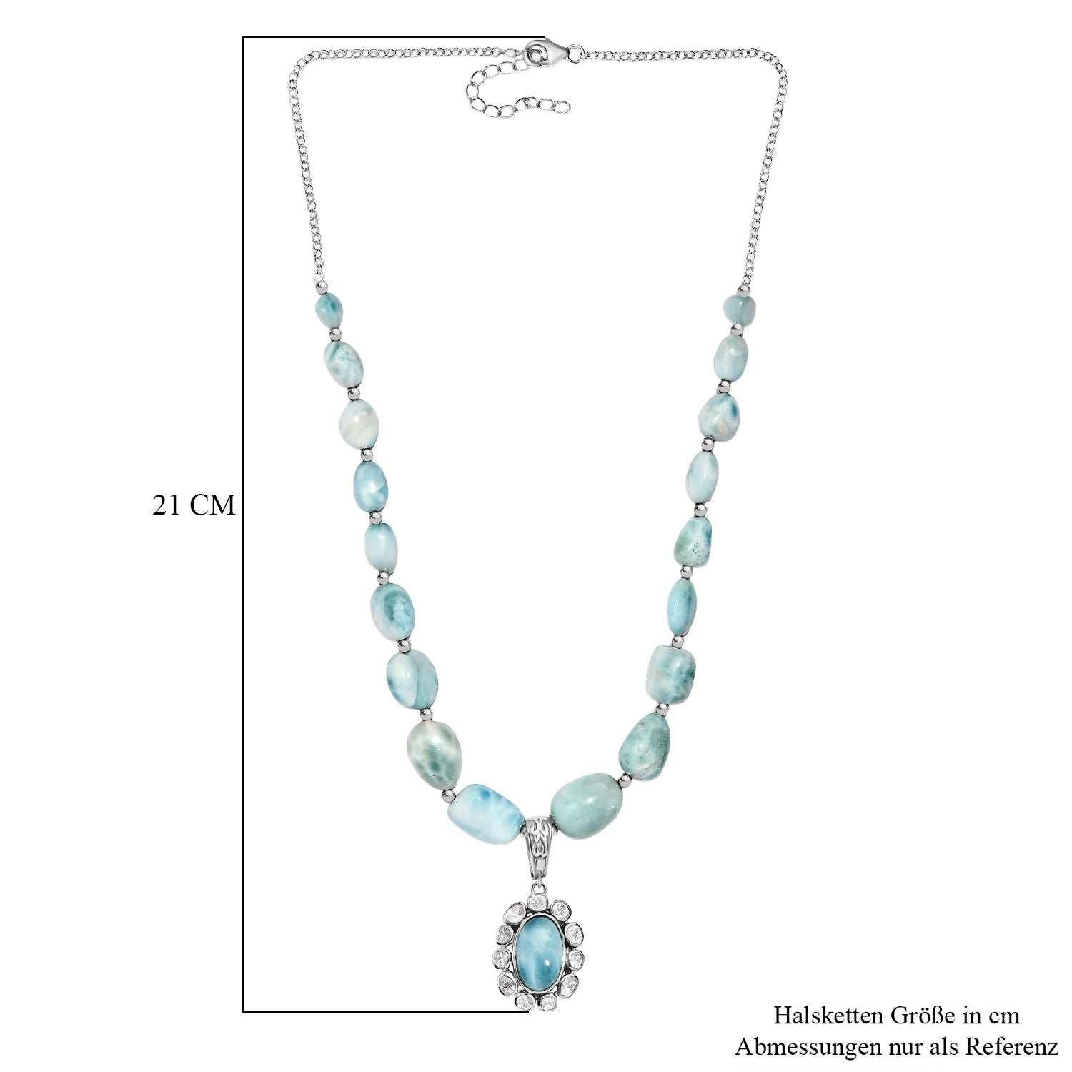 D'Joy AA Larimar und Labor Polki Diamant Halskette ca. 45 cm 925 Silber rhodiniert ca. 136.27 ct