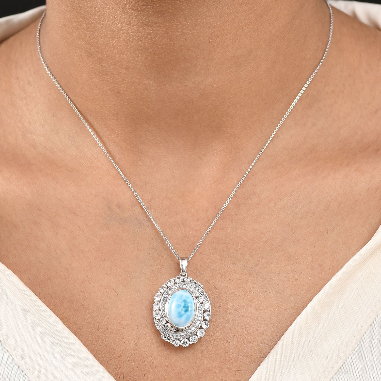 D'Joy Larimar, Weißer Zirkon Schmuckset ca. 45 cm 925 Silber rhodiniert ca. 10.59 ct