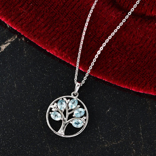 D'Joy AA Blauer Zirkon Anhänger mit Kette, ca. 50 cm 925 Silber rhodiniert ca. 1.29 ct