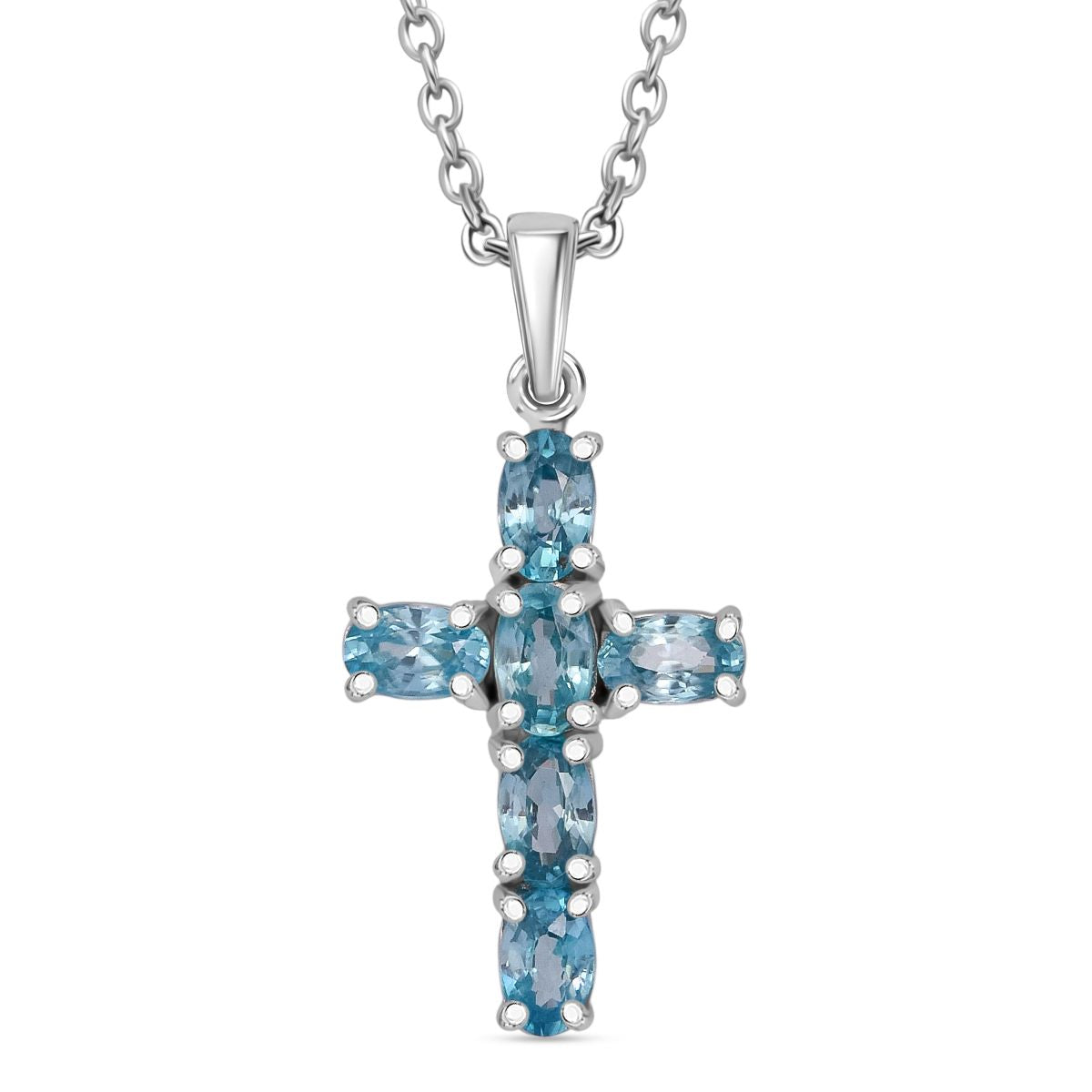D'joy Blauer Zirkon Anhänger mit Kette ca. 50 cm, 925 Silber rhodiniert und 316L Edelstahl ca. 2.17 ct