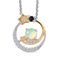 D'Joy AA äthiopischer Welo Opal, blauer Saphir und Zirkon zweifarbiger Anhänger mit 50cm Kette - 0,37 ct.
