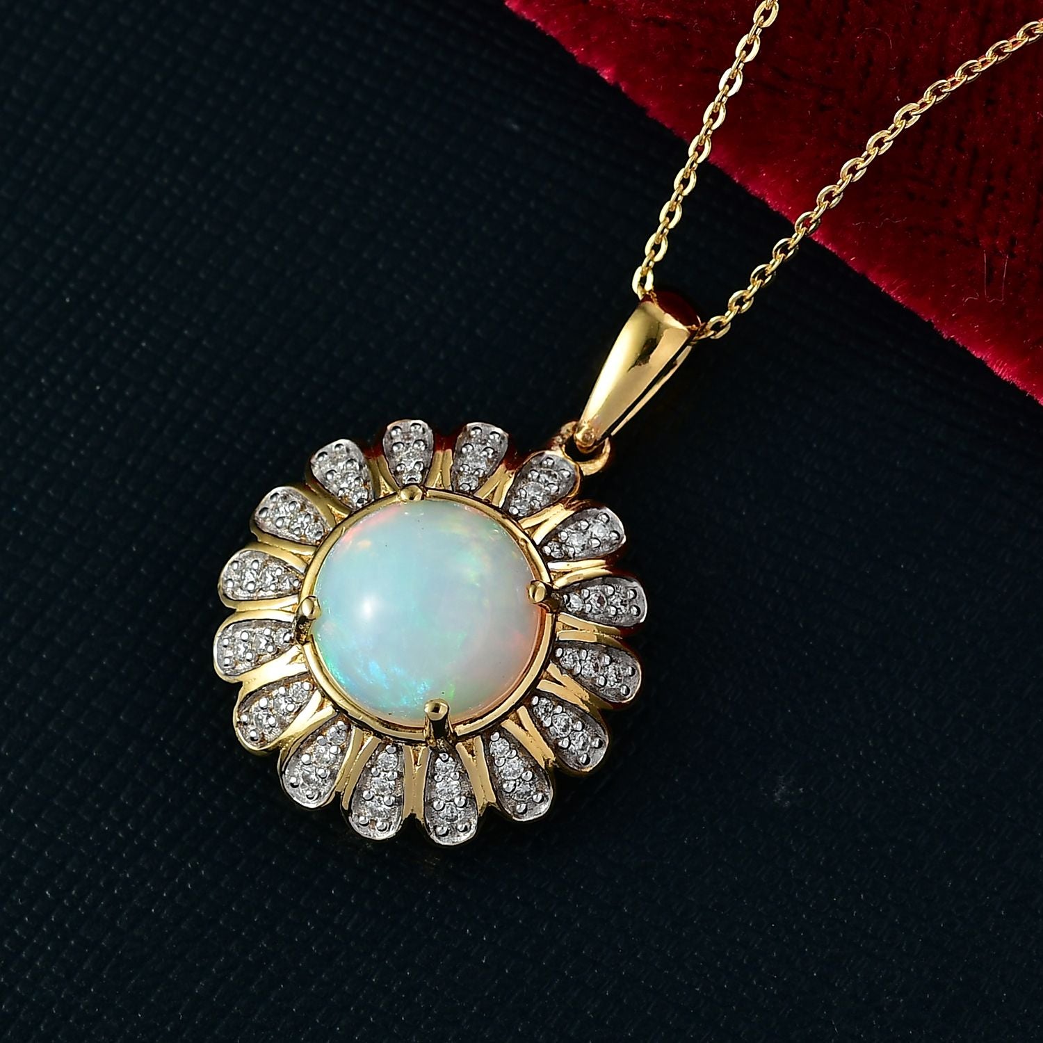 D'Joy AA Natürlicher, äthiopischer Welo Opal, Moissanit Schmuckset ca. 50 cm 925 Silber 750 Gelbgold Vermeil ca. 3.15 ct