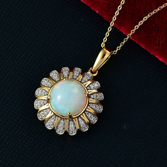 D'Joy AA Natürlicher, äthiopischer Welo Opal, Moissanit Schmuckset ca. 50 cm 925 Silber 750 Gelbgold Vermeil ca. 3.15 ct