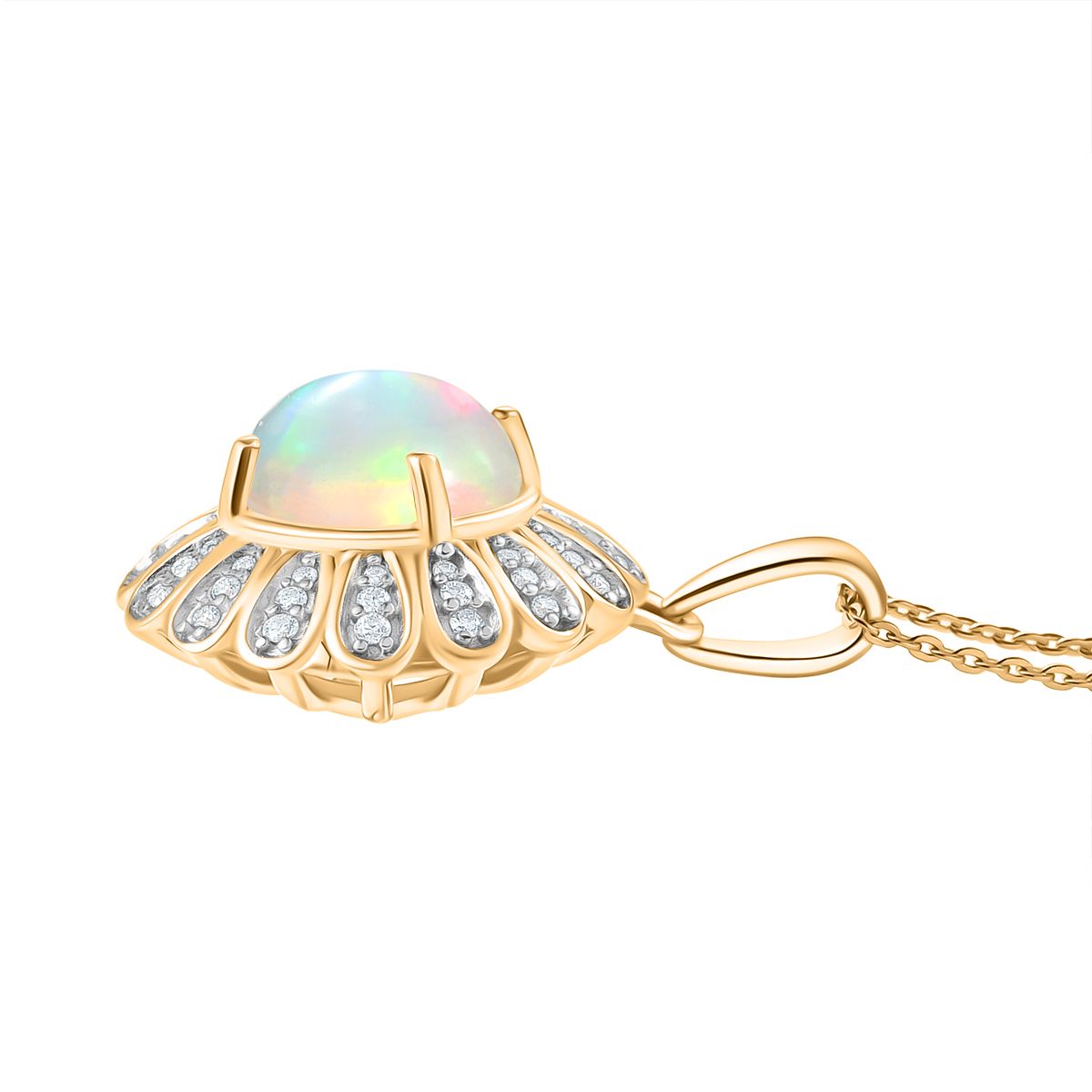 D'Joy AA Natürlicher, äthiopischer Welo Opal, Moissanit Schmuckset ca. 50 cm 925 Silber 750 Gelbgold Vermeil ca. 3.15 ct
