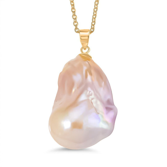 D'joy AAAA weißer Süßwasser Barockperle Anhänger mit 50cm Kette, 925 Silber rhodiniert