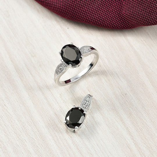 2er Set - D'Joy Elite Shungit (Oval) Ring und Anhänger, 925 Silber platiniert (Größe 20.00) ca. 1.82 ct
