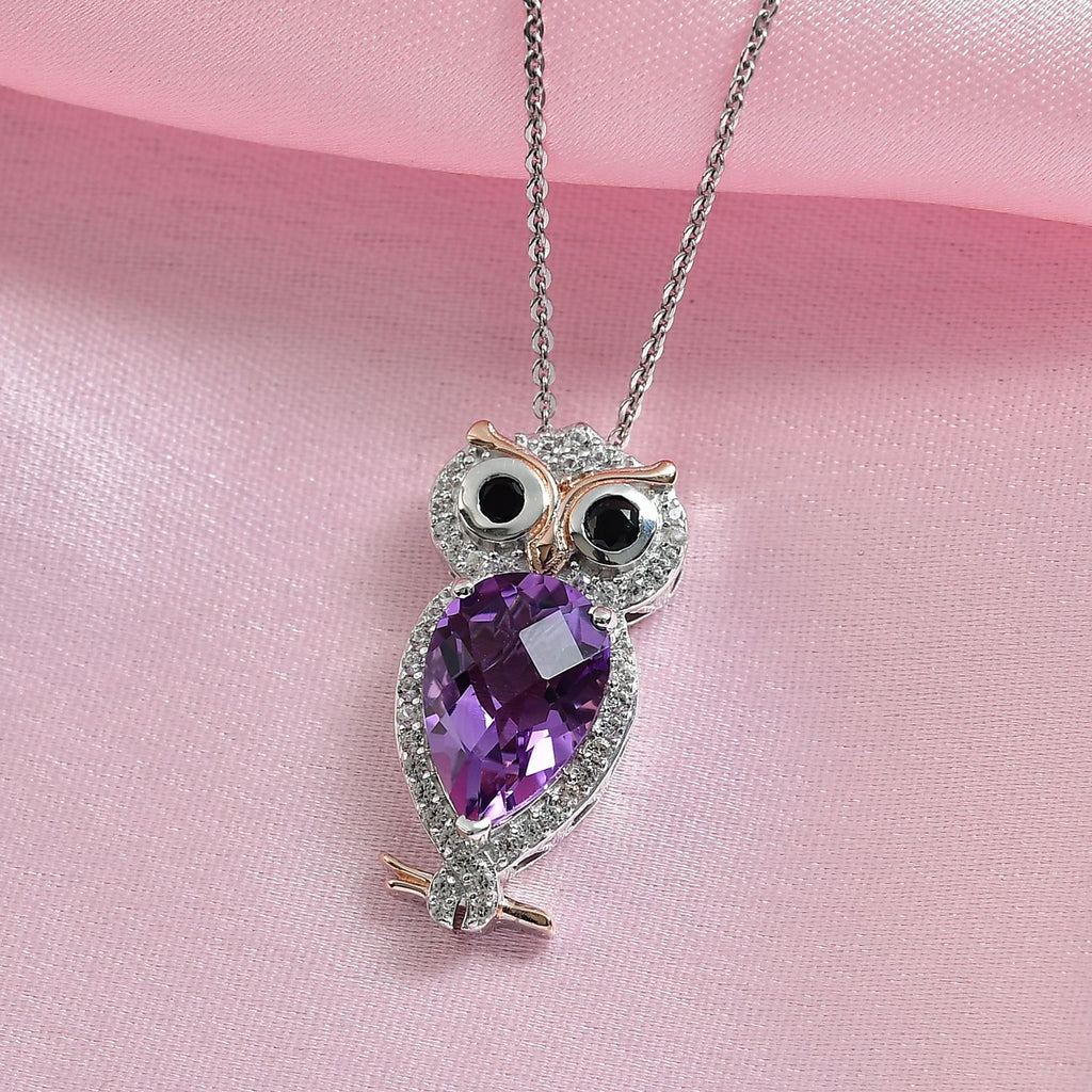 D'Joy AAA Rose De France Amethyst, Schwarzer Spinell Schmuckset ca. 50 cm 925 Silber rhodiniert ca. 4,05 ct.