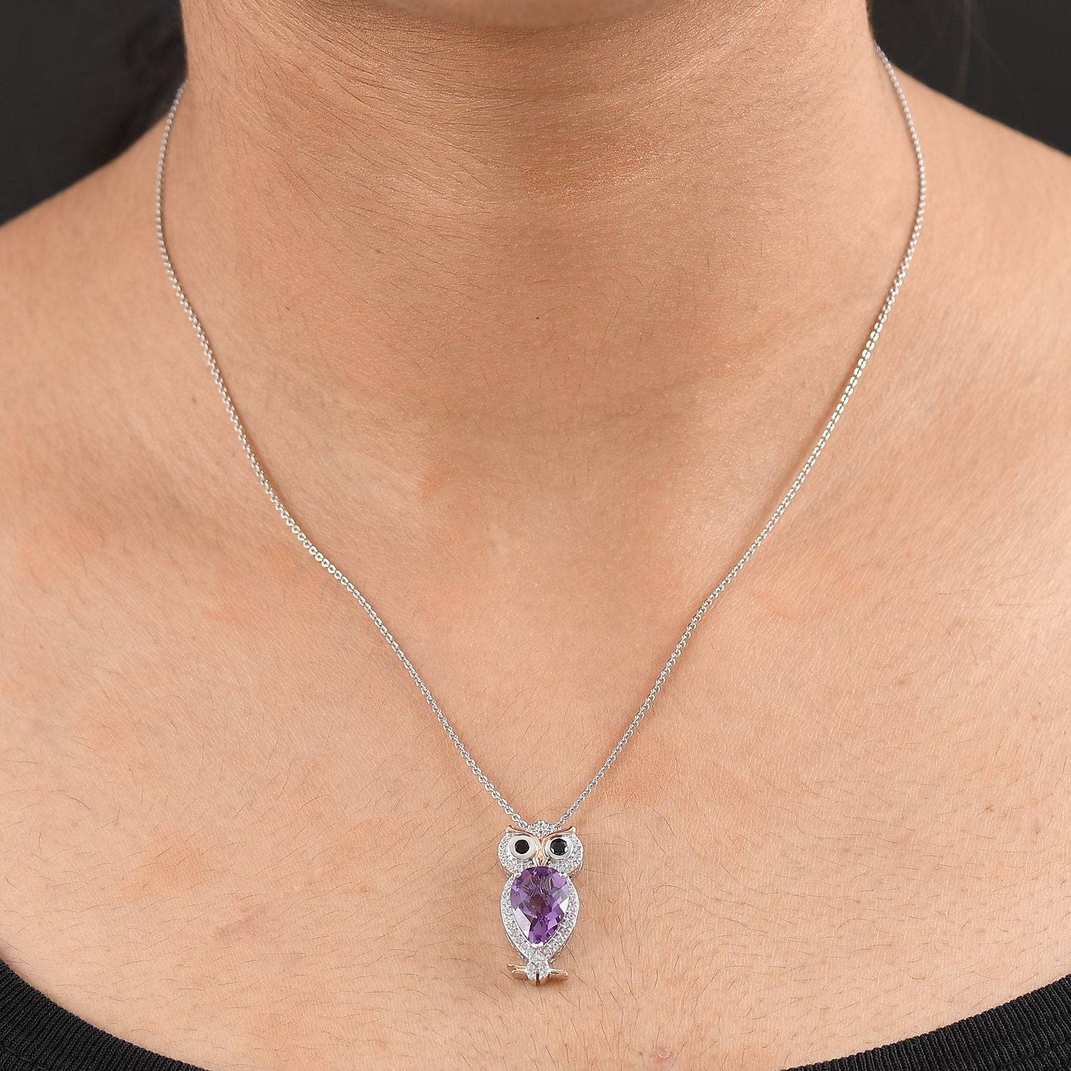 D'Joy AAA Rose De France Amethyst, Schwarzer Spinell Schmuckset ca. 50 cm 925 Silber rhodiniert ca. 4,05 ct.