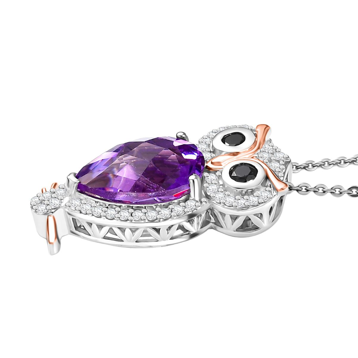 D'Joy AAA Rose De France Amethyst, Schwarzer Spinell Schmuckset ca. 50 cm 925 Silber rhodiniert ca. 4,05 ct.