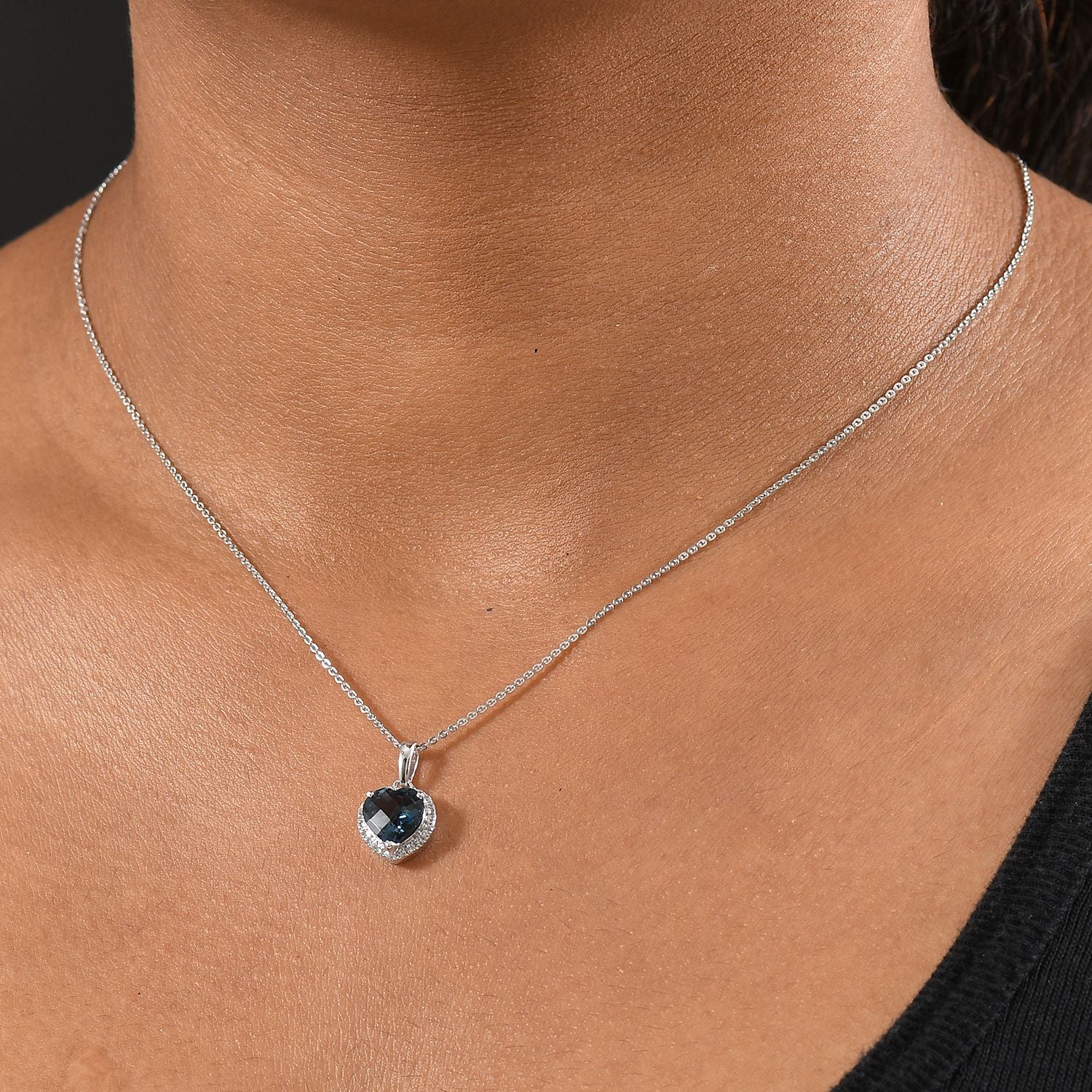 AA London Blau Topas, Weißer Zirkon Schmuckset ca. 50 cm 925 Silber rhodiniert ca. 2.32 ct