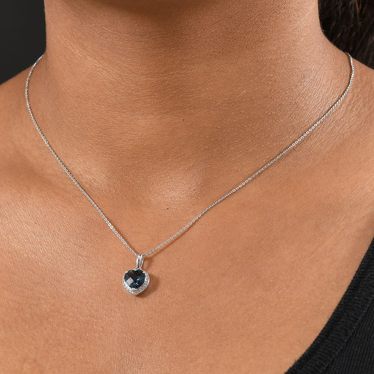 AA London Blau Topas, Weißer Zirkon Schmuckset ca. 50 cm 925 Silber rhodiniert ca. 2.32 ct