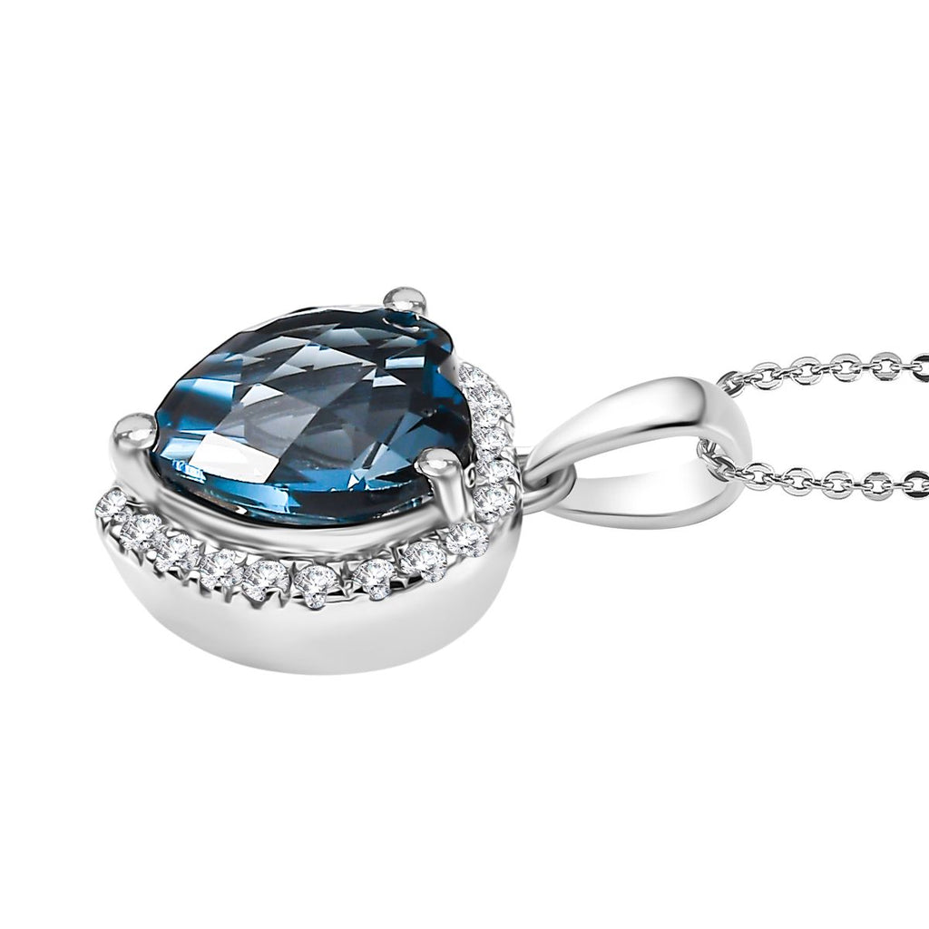 AA London Blau Topas, Weißer Zirkon Schmuckset ca. 50 cm 925 Silber rhodiniert ca. 2.32 ct