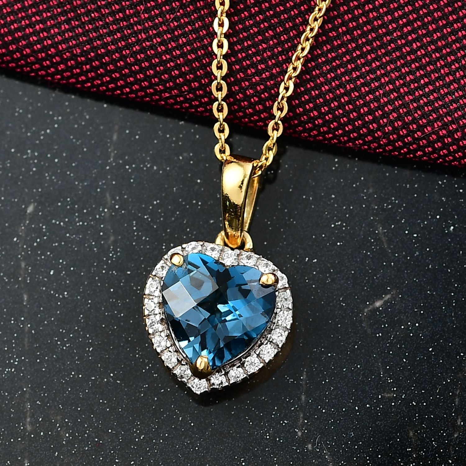 AA London Blau Topas, Weißer Zirkon Schmuckset ca. 50 cm 925 Silber vergoldet ca. 2.32 ct