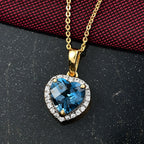 AA London Blau Topas, Weißer Zirkon Schmuckset ca. 50 cm 925 Silber vergoldet ca. 2.32 ct