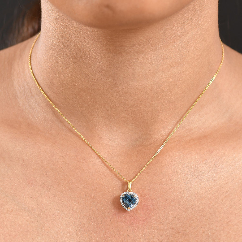 AA London Blau Topas, Weißer Zirkon Schmuckset ca. 50 cm 925 Silber vergoldet ca. 2.32 ct
