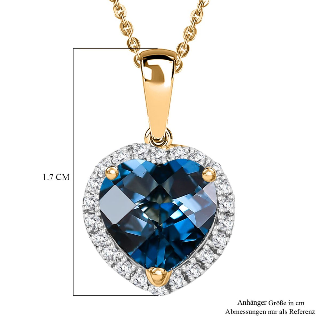 AA London Blau Topas, Weißer Zirkon Schmuckset ca. 50 cm 925 Silber vergoldet ca. 2.32 ct