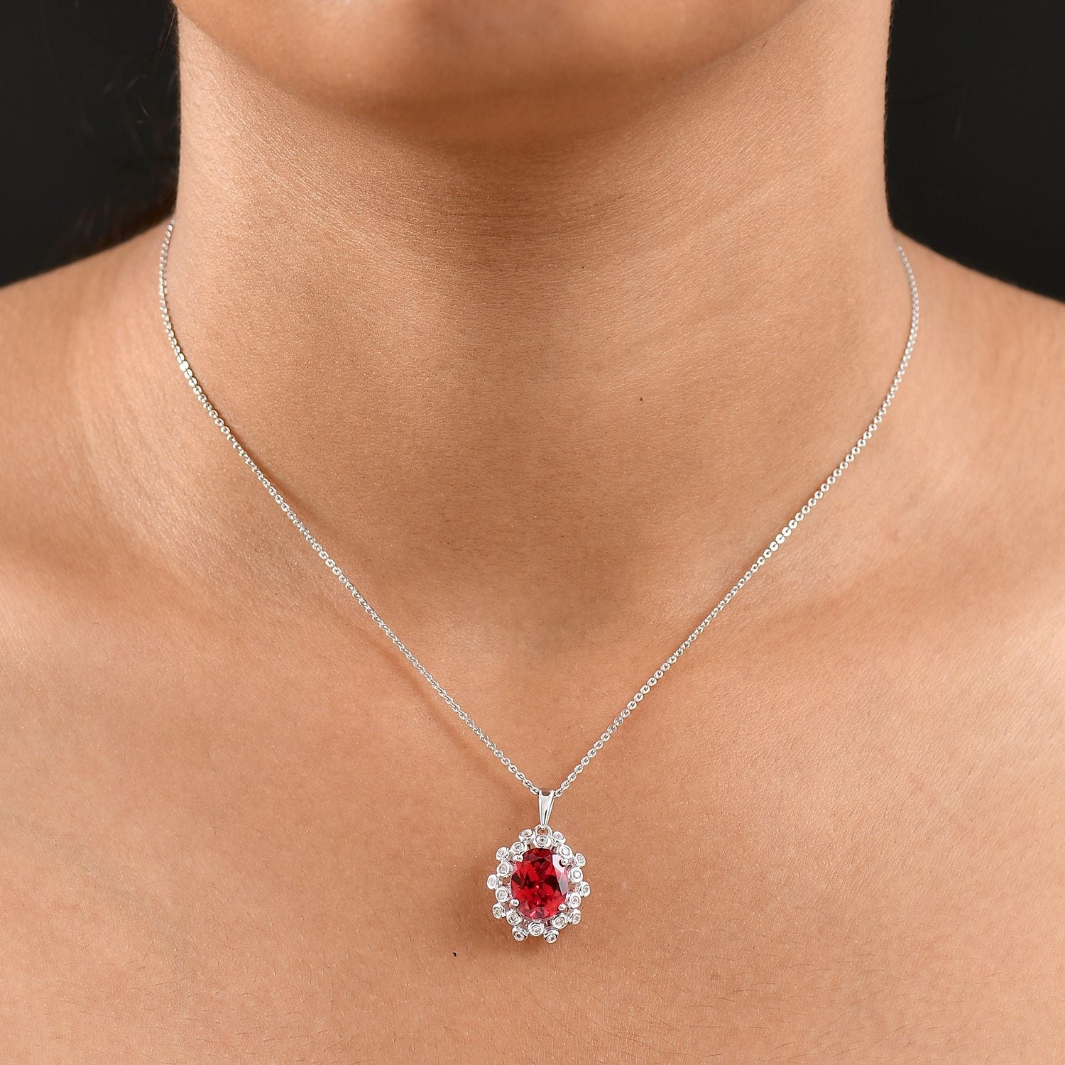 D'joy Lab Grown Padparadscha-Saphir, Weißer Zirkon Schmuckset ca. 50 cm 925 Silber rhodiniert ca. 4.02 ct