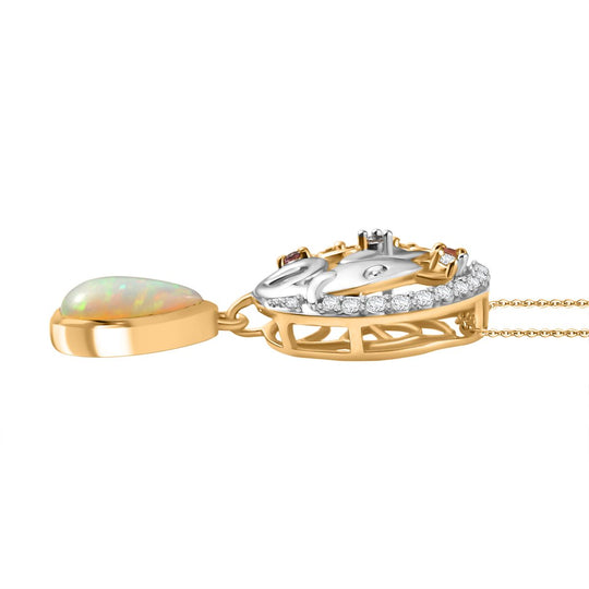 D'Joy AA Natürlicher, äthiopischer Welo Opal, Mehrfarbiger Saphir Anhänger mit Kette, ca. 50 cm 925 Silber Rhodiniert und 750 Gelbgold Vermeil ca. 1.45 ct