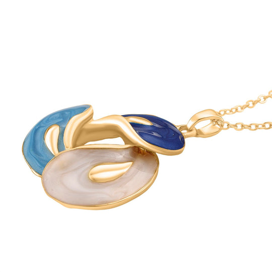 2er-Set Emaille-Anhänger mit Kette und Ohrsteckern, abstraktes Design, Grün