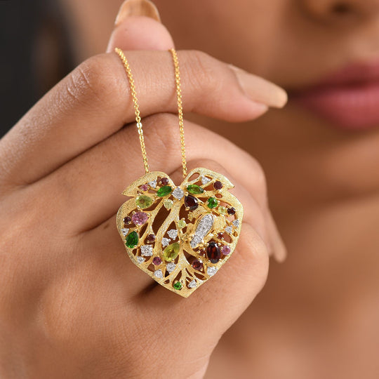 GP Mosambik Granat, Peridot Schmuckset ca. 50 cm 925 Silber 750 Gelbgold Vermeil ca. 2.82 ct