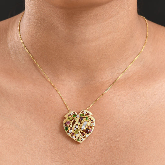GP Mosambik Granat, Peridot Schmuckset ca. 50 cm 925 Silber 750 Gelbgold Vermeil ca. 2.82 ct