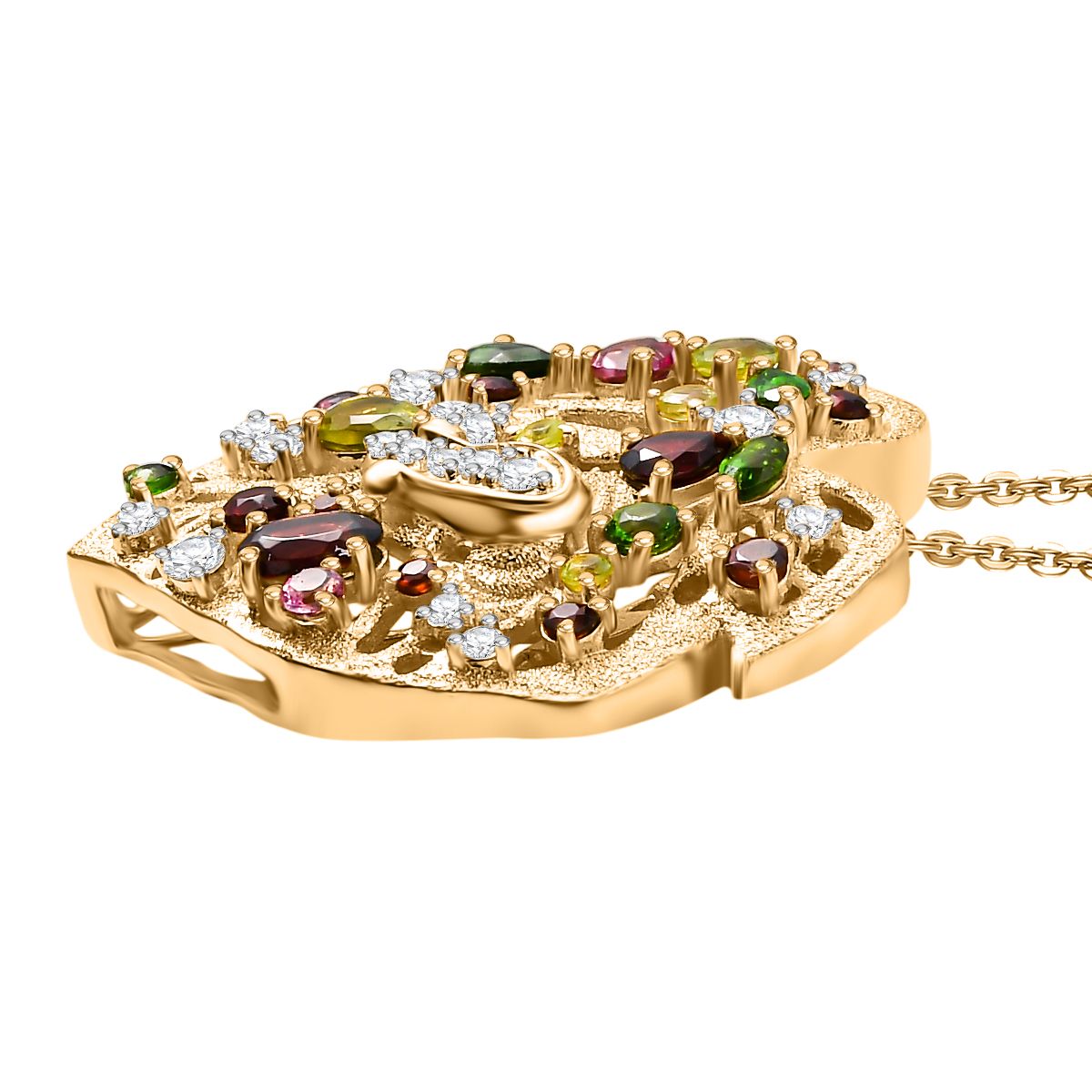 GP Mosambik Granat, Peridot Schmuckset ca. 50 cm 925 Silber 750 Gelbgold Vermeil ca. 2.82 ct