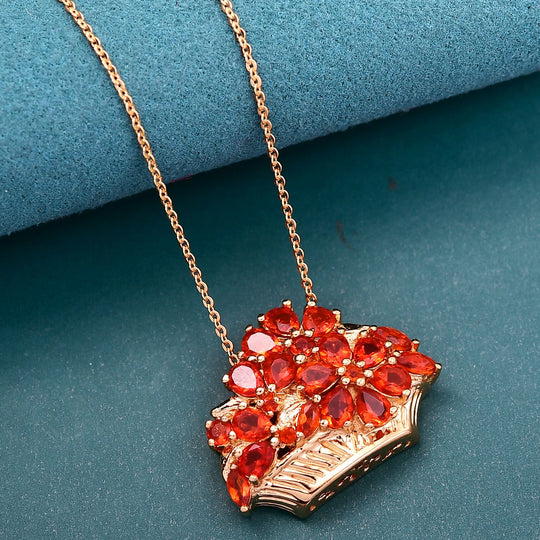 D'Joy AAA Blaze Feueropal Anhänger mit Kette, ca. 50 cm 925 Silber 750 Gelbgold Vermeil ca. 1.71 ct