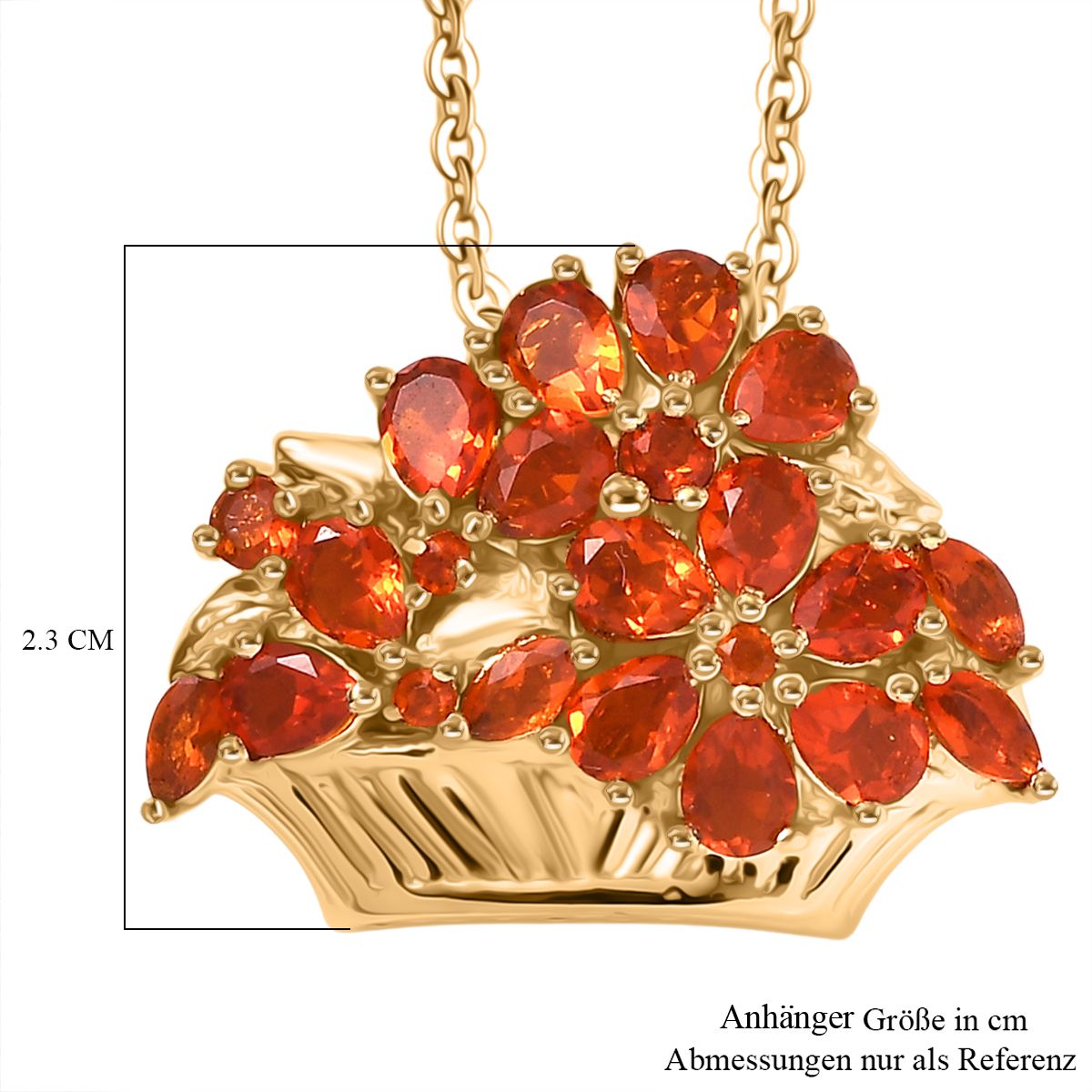 D'Joy AAA Blaze Feueropal Anhänger mit Kette, ca. 50 cm 925 Silber 750 Gelbgold Vermeil ca. 1.71 ct