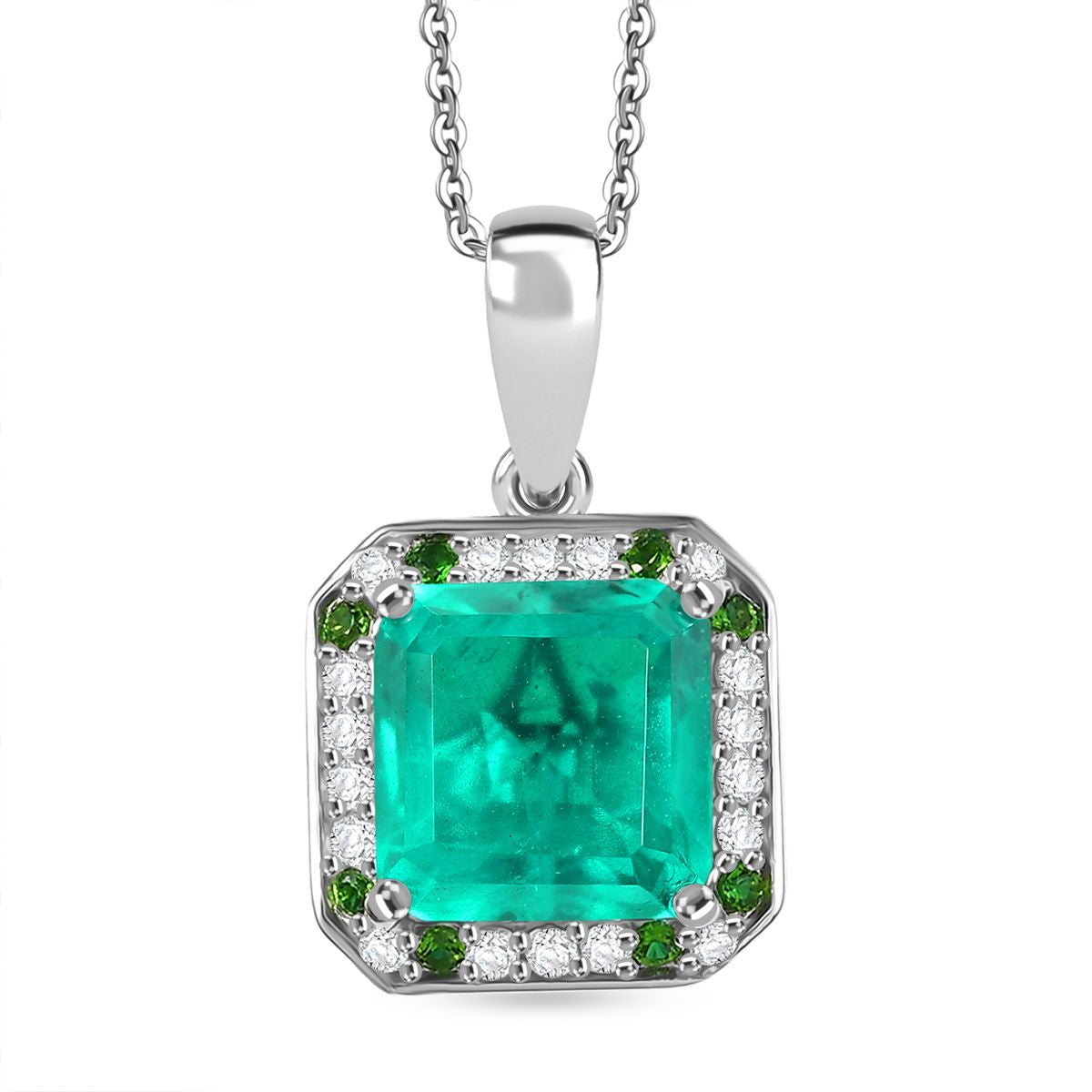 D'Joy AAA Smaragd-Quarz Triplette, Weißer Zirkon Schmuckset ca. 45 cm 925 Silber rhodiniert ca. 5.64 ct