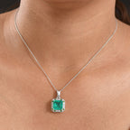D'Joy AAA Smaragd-Quarz Triplette, Weißer Zirkon Schmuckset ca. 45 cm 925 Silber rhodiniert ca. 5.64 ct
