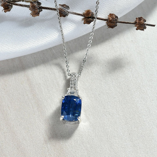 D'Joy AA Natürlicher Kaschmir-Kyanit, Weißer Zirkon Schmuckset ca. 50 cm 925 Silber rhodiniert ca. 3.17 ct