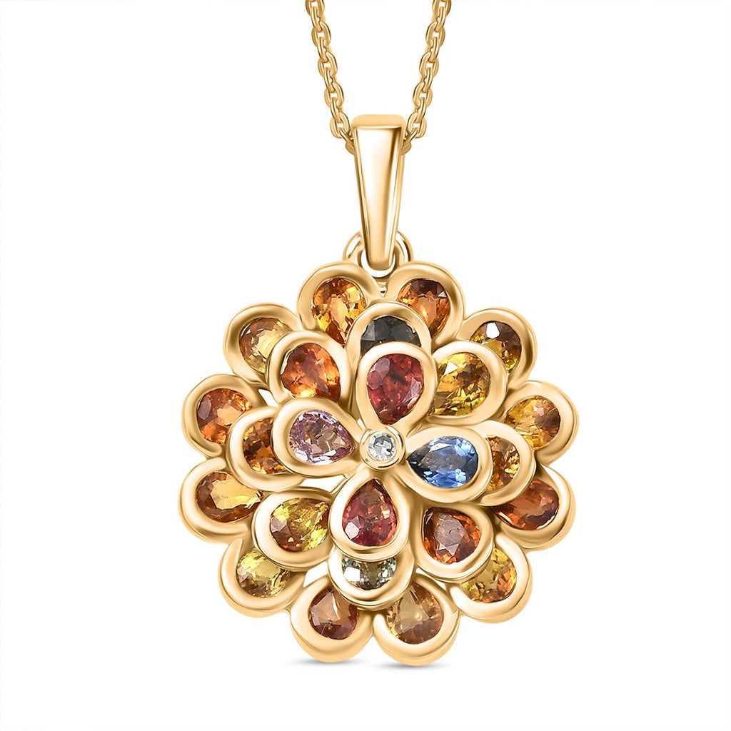 D'Joy AA Blauer Saphir, Mehrfarbig Saphir Schmuckset ca. 50 cm 925 Silber 750 Gelbgold Vermeil ca. 3.44 ct