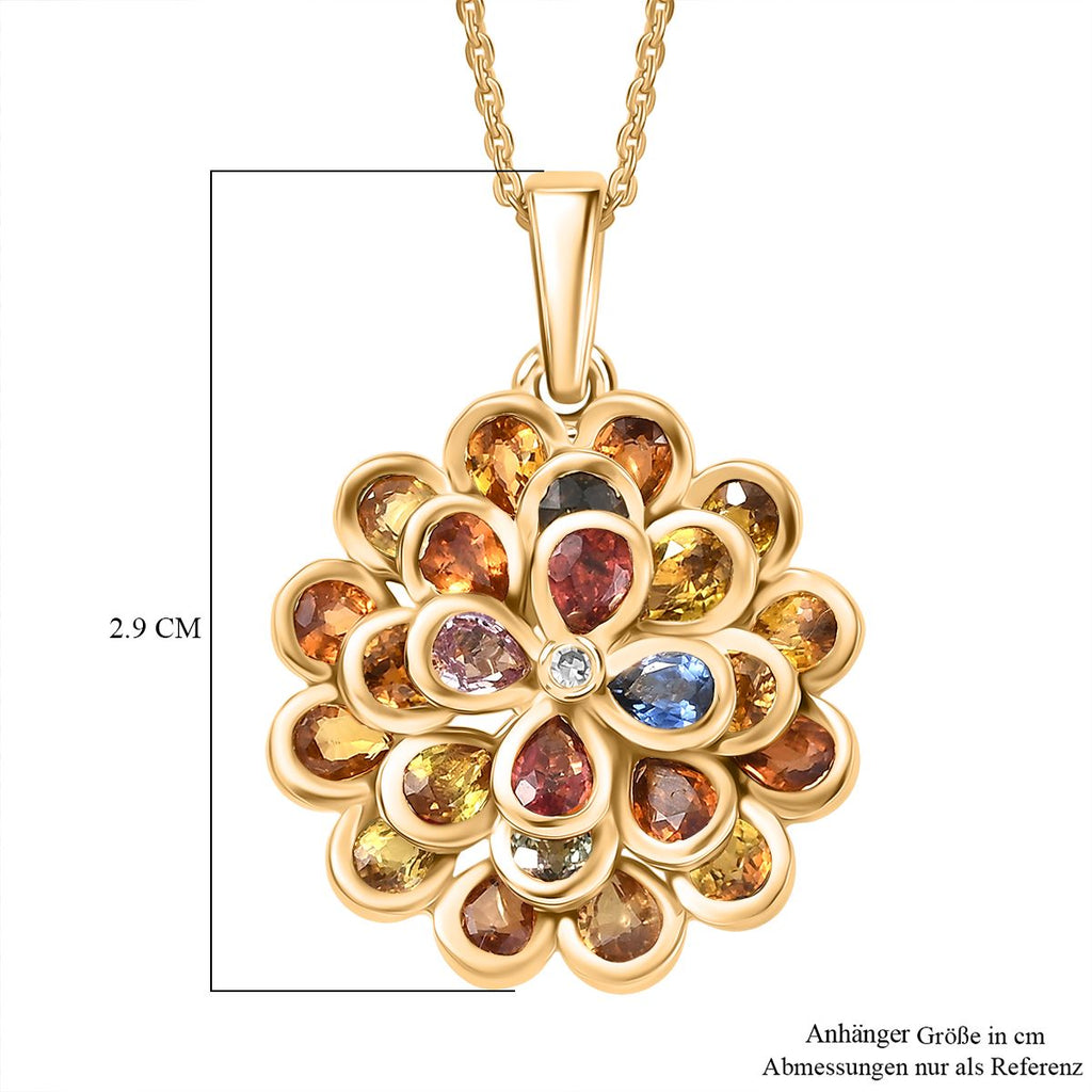 D'Joy AA Blauer Saphir, Mehrfarbig Saphir Schmuckset ca. 50 cm 925 Silber 750 Gelbgold Vermeil ca. 3.44 ct