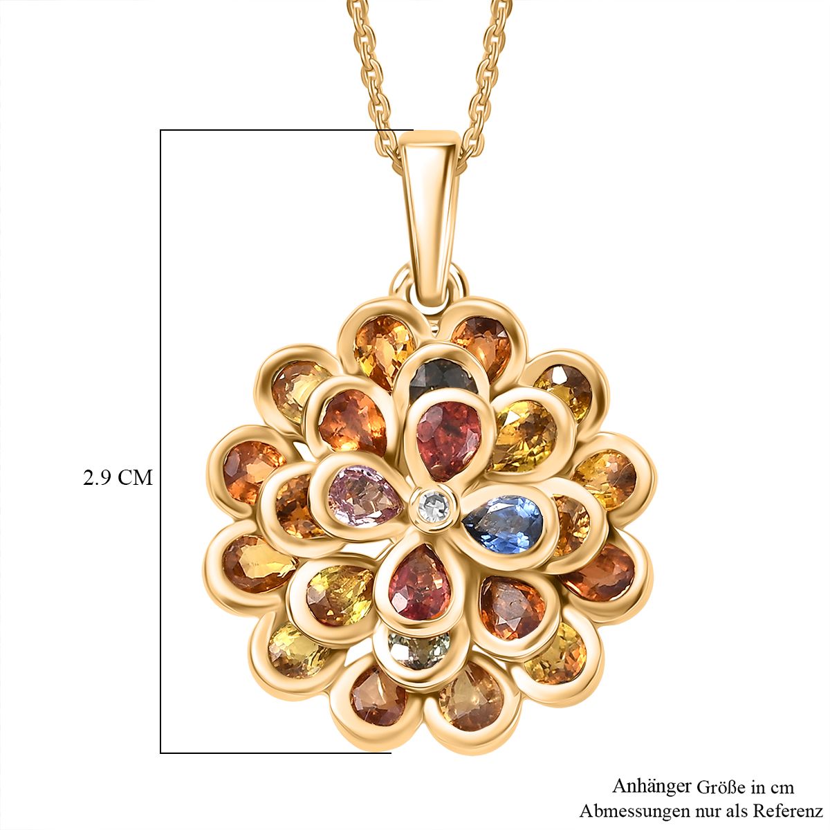 D'Joy AA Blauer Saphir, Mehrfarbig Saphir Schmuckset ca. 50 cm 925 Silber 750 Gelbgold Vermeil ca. 3.44 ct