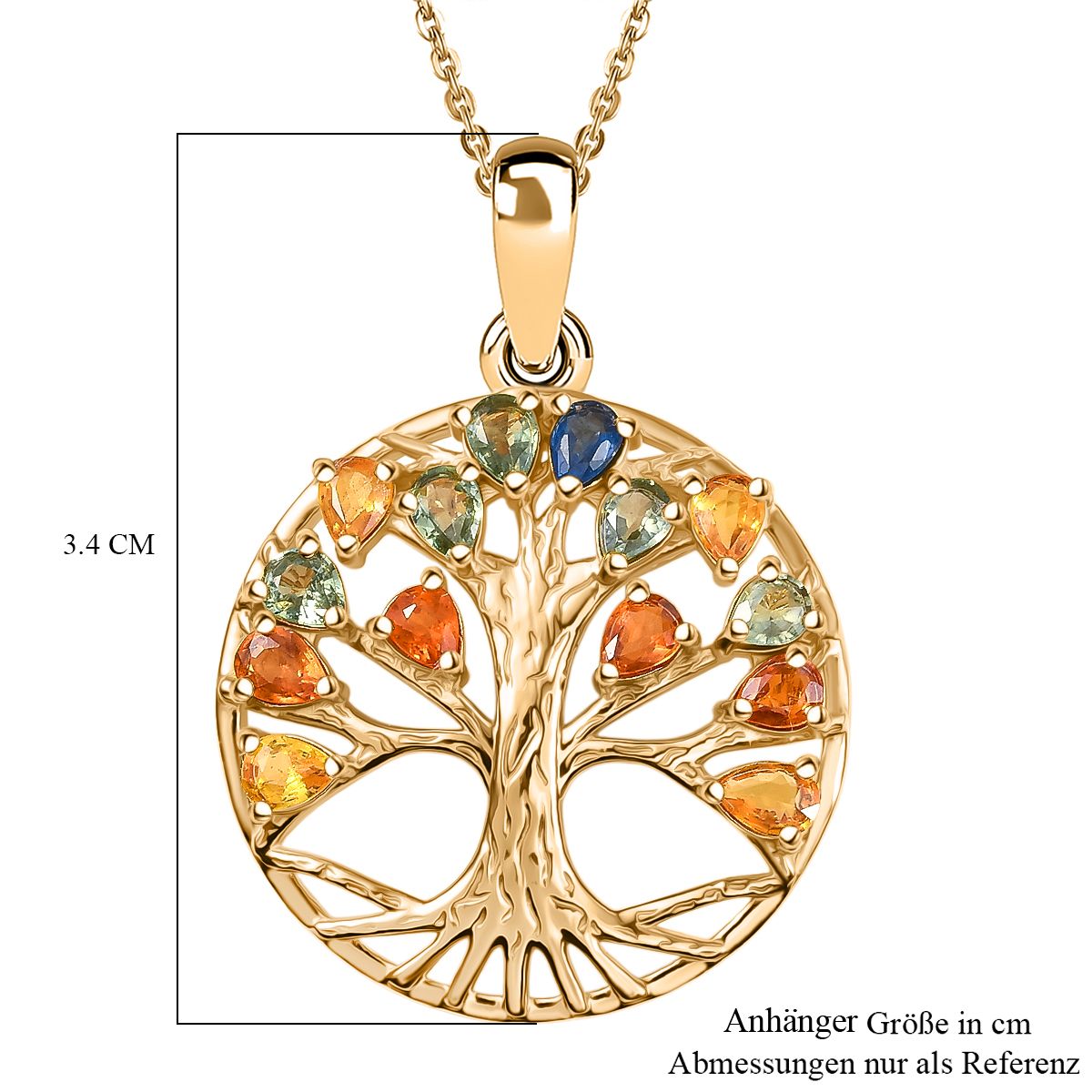 D'Joy AA Mehrfarbig Saphir, Blauer Saphir Schmuckset ca. 50 cm 925 Silber 750 Gelbgold Vermeil ca. 2.14 ct