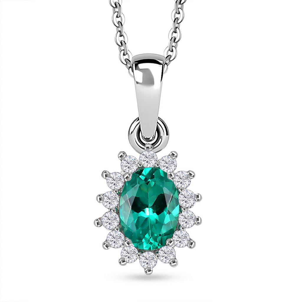 Luxuriant - AAA Lab Grown Kolumbianischer Smaragd, Moissanit Schmuckset ca. 50 cm 925 Silber rhodiniert ca. 0.90 ct
