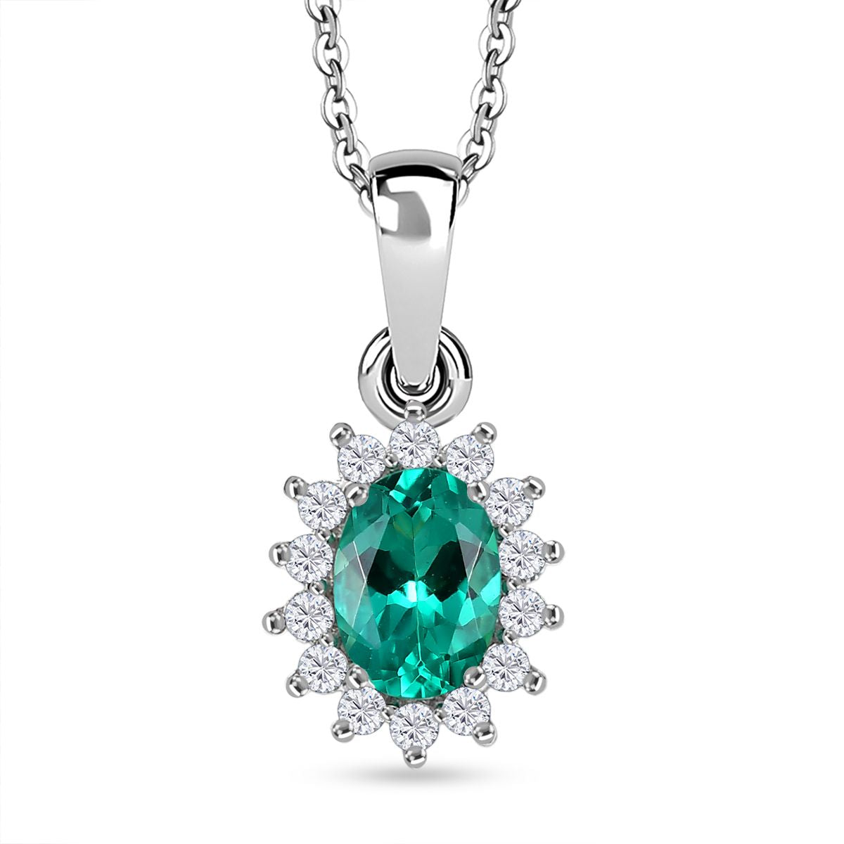 Luxuriant - AAA Lab Grown Kolumbianischer Smaragd, Moissanit Schmuckset ca. 50 cm 925 Silber rhodiniert ca. 0.90 ct