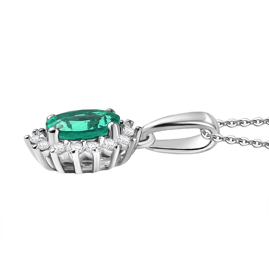 LUXURIANT - AAA Lab Grown Kolumbianischer Smaragd, Moissanit Anhänger mit Kette, ca. 50 cm 925 Silber rhodiniert ca. 0.90 ct