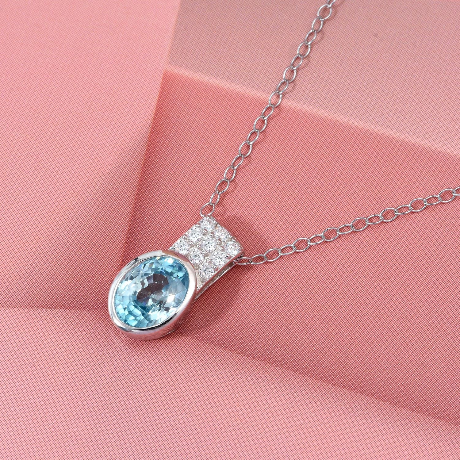 D'Joy AA Blauer Zirkon, Moissanit Schmuckset ca. 50 cm 925 Silber rhodiniert ca. 2,24 ct.
