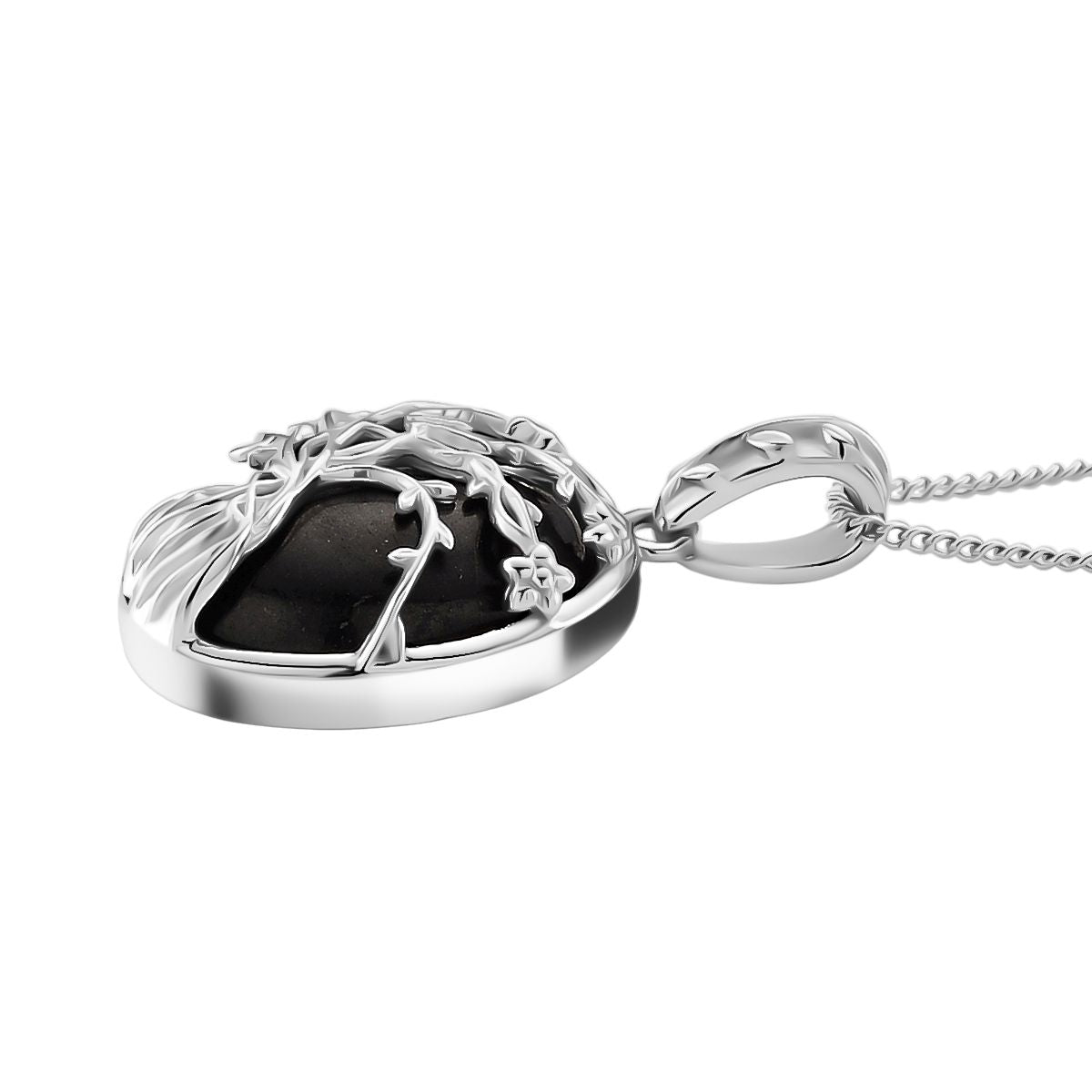 D'Joy Shungit Schmuckset ca. 45 cm 925 Silber rhodiniert ca. 7,11 ct.