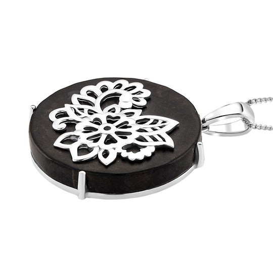 D'Joy Shungit Anhänger mit Kette, ca. 45 cm 925 Silber rhodiniert ca. 36,00 ct